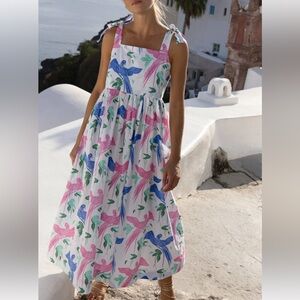 OLIPHANT Tie Strap Macaw Pocket Midi Dress size Small